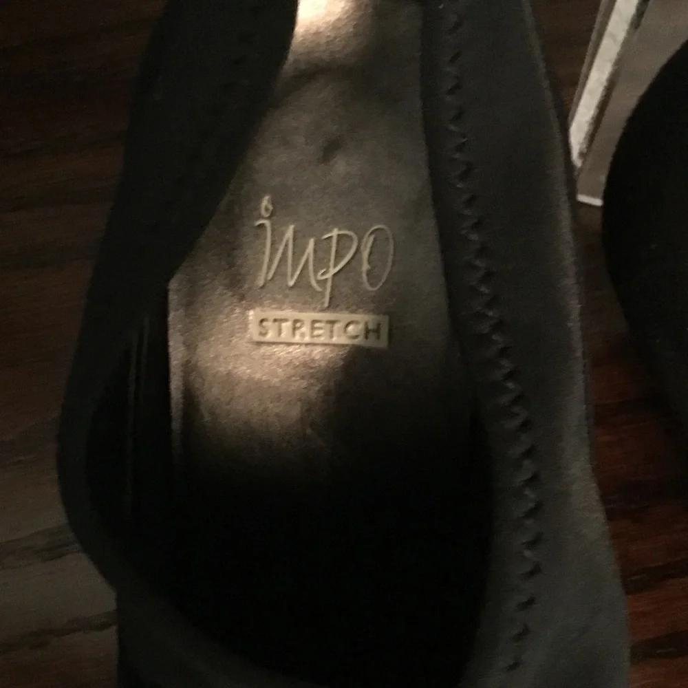 Impo-Great Condition-Women’s Black Suede Slip-On Stretch Bootie Wedges